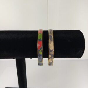 J. Crew Abstract Pattern Enamel Bangle Bracelet Set 2 Stackable Gold Tone Modern
